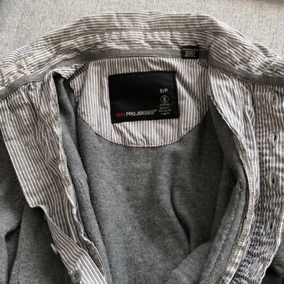 Projek Raw Button up Grey Sweater with Fooler shirt underneath. Unisex SMALL - Picture 10 of 15